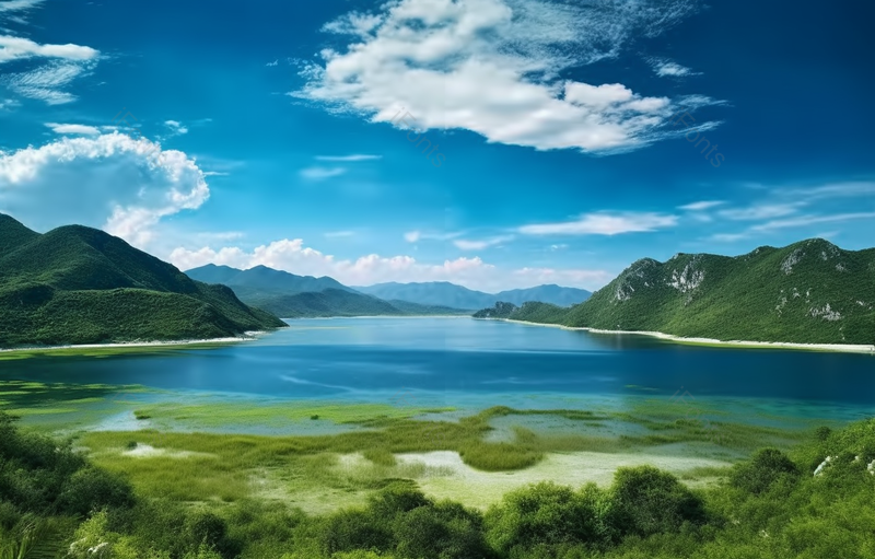 蓝天白云沁人心脾湖对天空自然风景背景,高清,摄影图,摄影图片,图片大全,摄影图免费下载